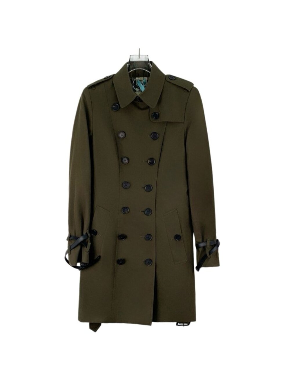 Burberry Dark Green Cotton Double-Breasted Belted Trench Coat